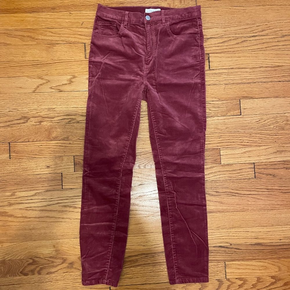 Loft High Waist Skinny Corduroy Pants in Light Wine color